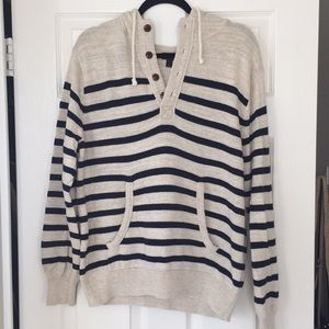 Men's Cream and Navy Striped Hoodie